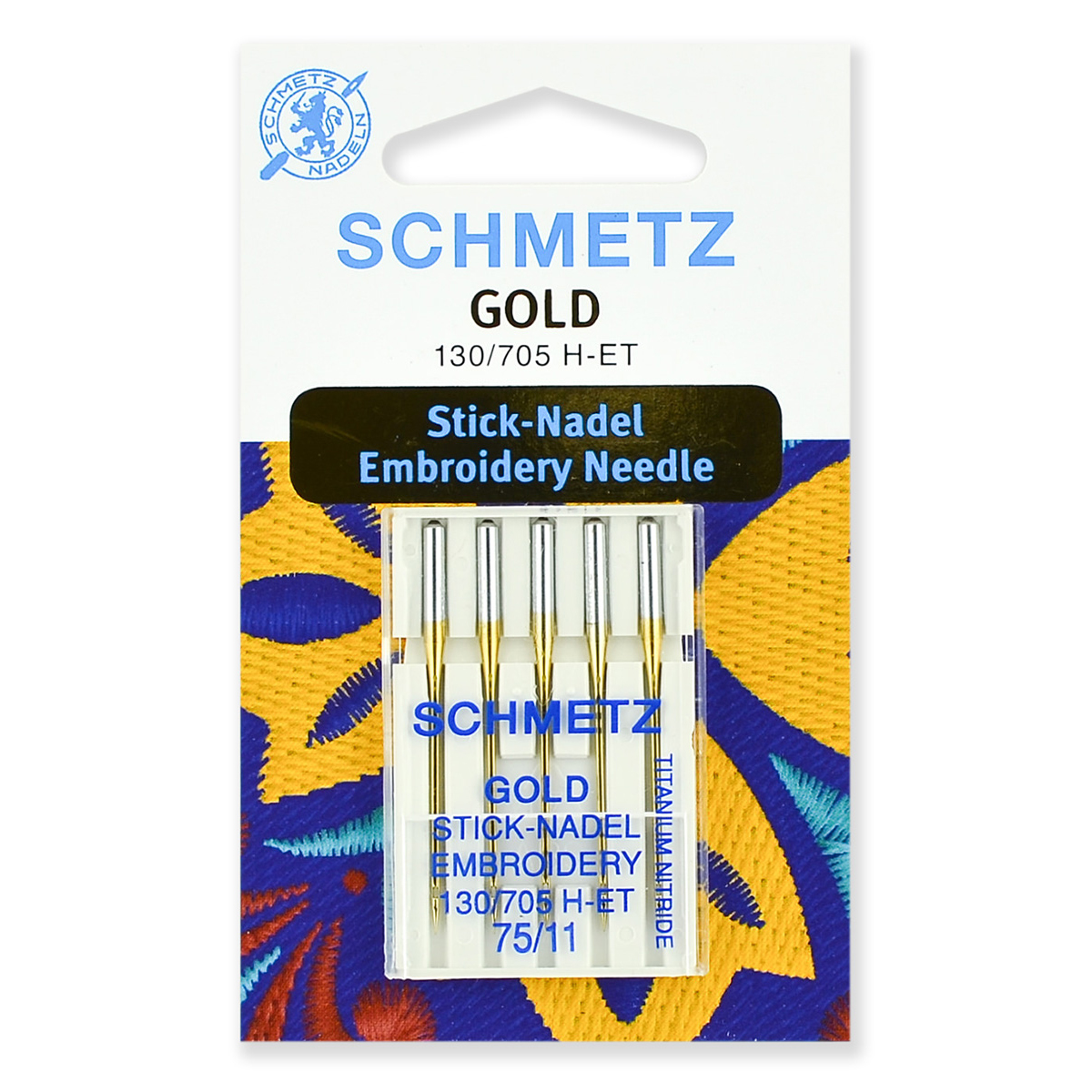 Иглы для вышивки Gold, титаниум №75, Schmetz 5шт